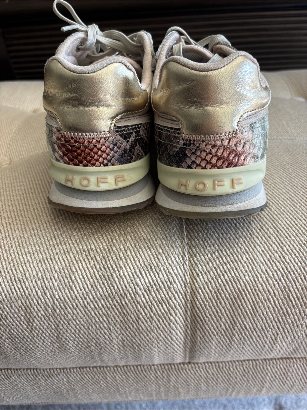 Hoff Women’s Metallic Gold Snake-Print Sneakers